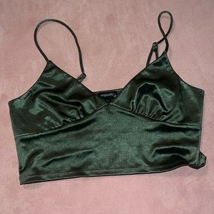 Forest green satin crop top